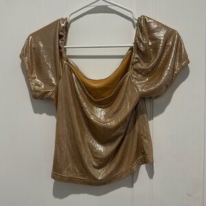 Gold Short Sleeve Metallic Top